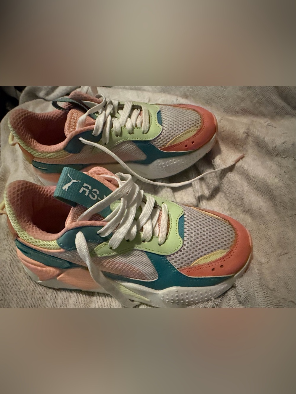 Puma Lace-Up Sneakers in White, Peach & Lime - Picture 4 of 4